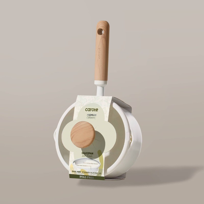 2qt Ceramic Nonstick Sauce Pan with Lid Cream