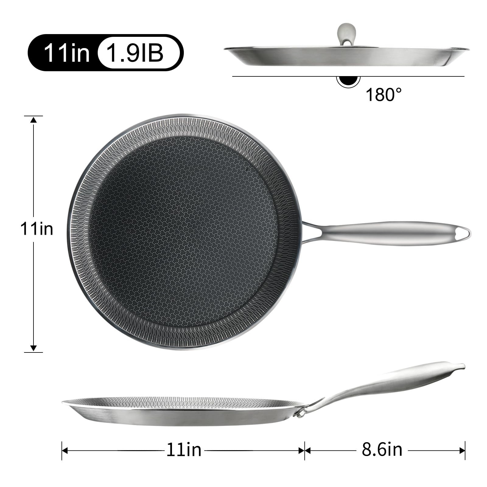 Nonstick Crepe Pan, 11Inch Stainless Steel Crepe Pan, Honeycomb Coating Flat Ski