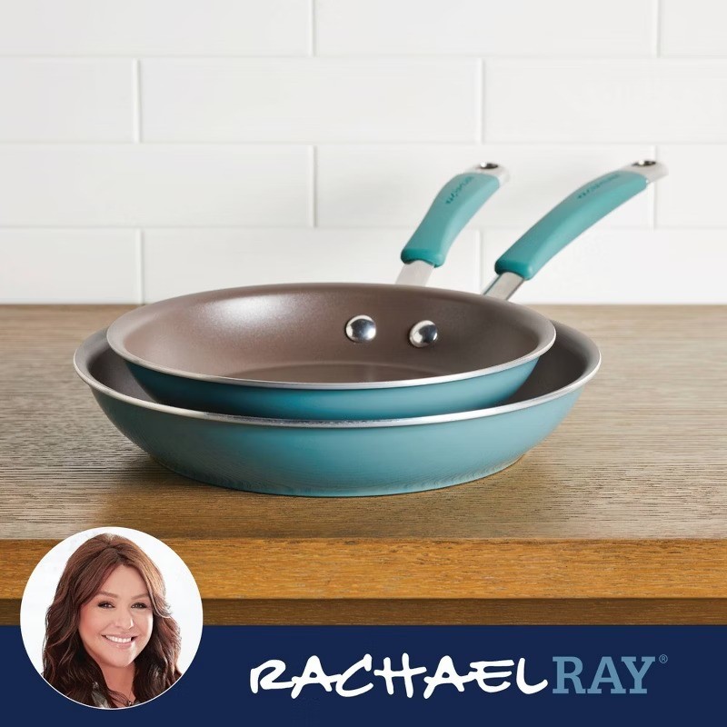 Rachael Ray Cucina Twin Pack Nonstick Frying Pan Set, Blue, 9.25″ & 11″