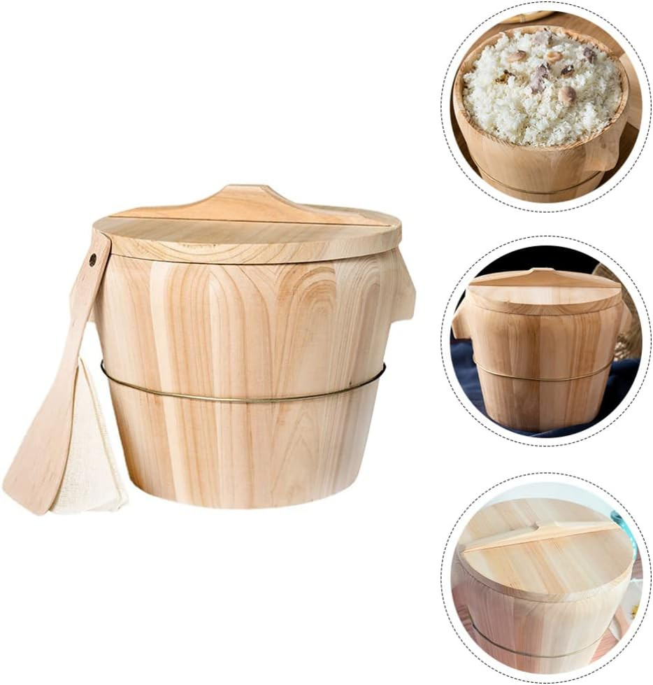Wooden Rice Steamer Bucket 8.26X6.49X6.49 Inch Natural Chinese Material Handmade