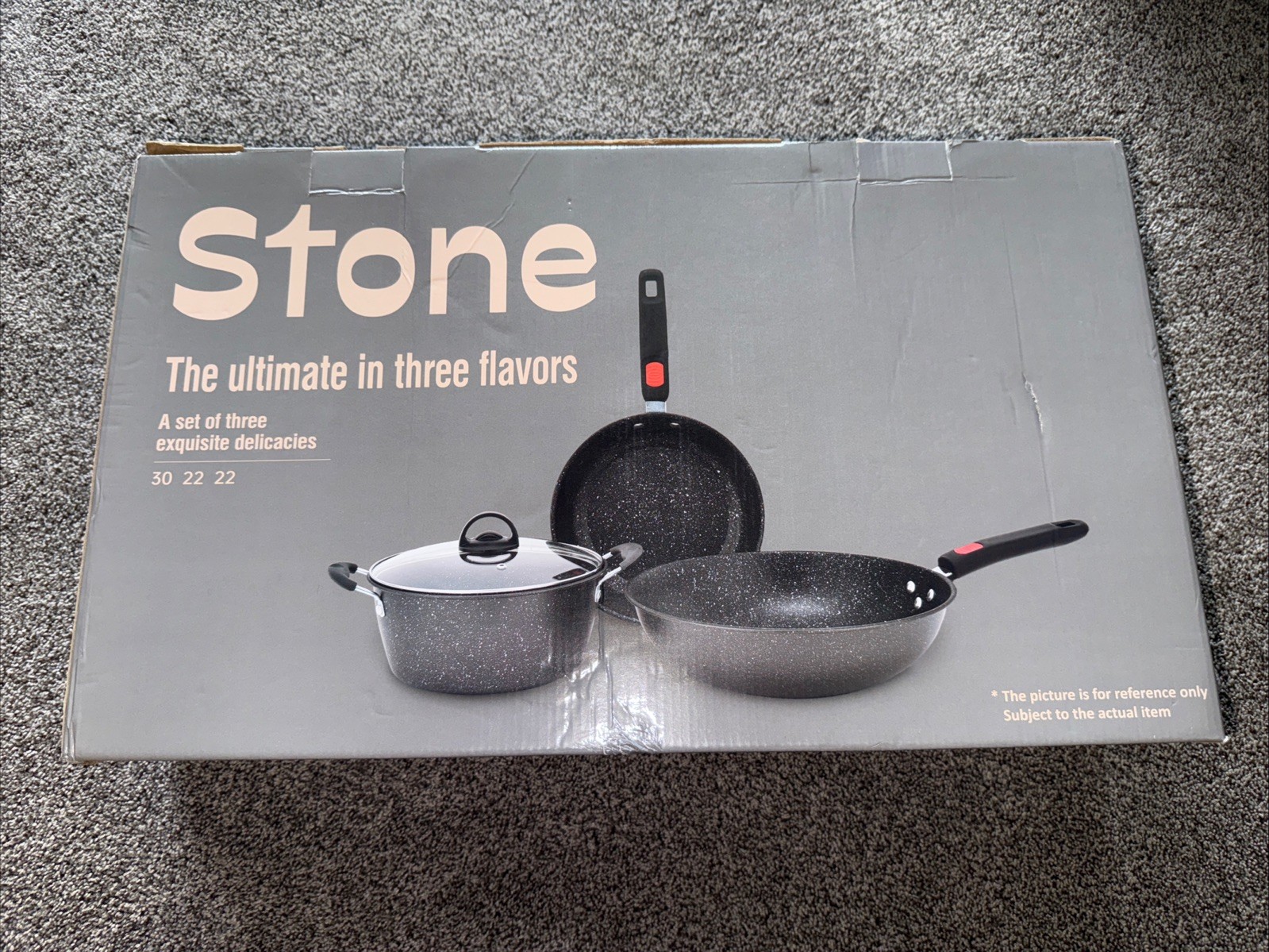 Stone 3 Piece Nonstick Cookware Set 30 22 22 Damaged Box