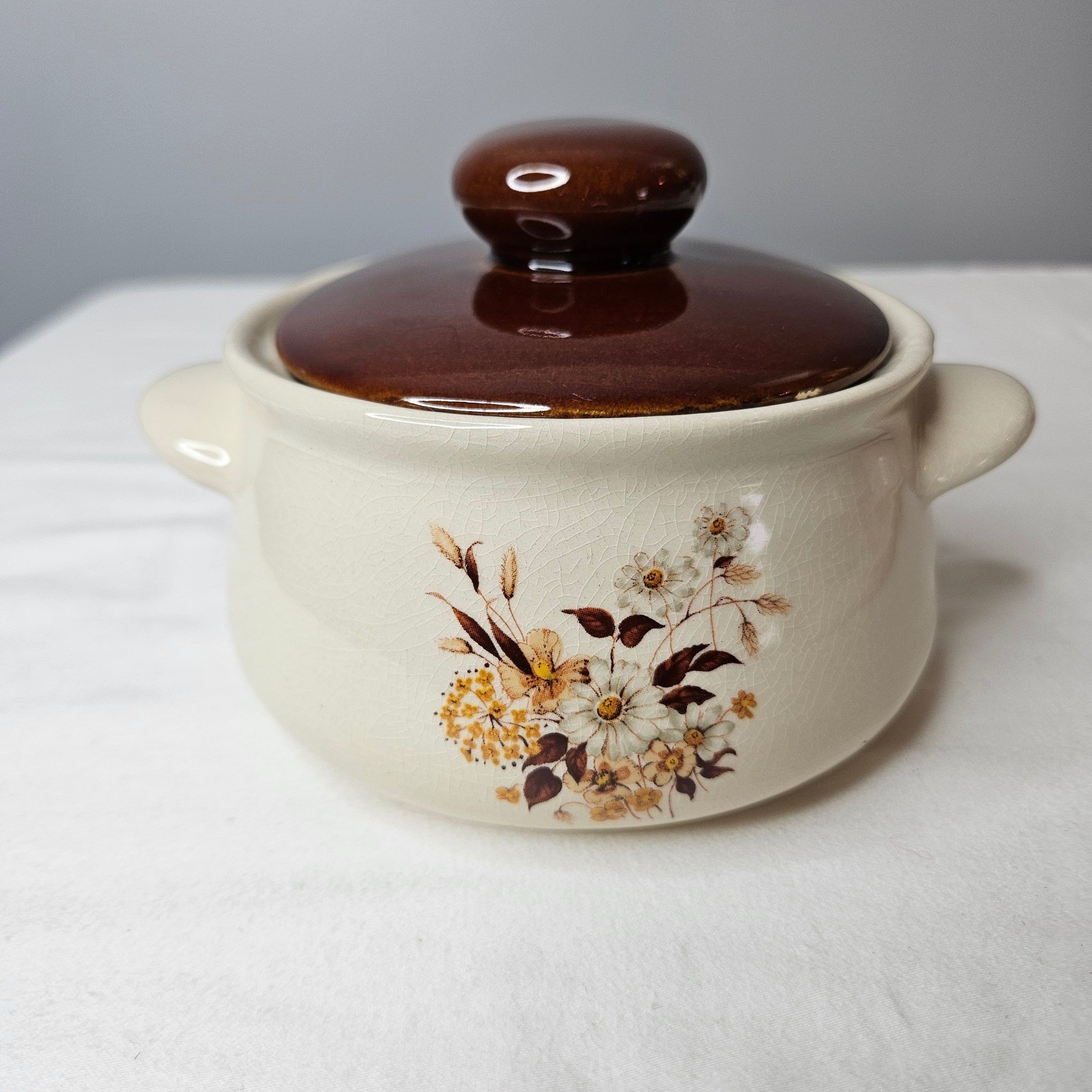 Vtg Woolworth Country Bouquet Floral Stoneware Soup Onion Casserole Dish w/ Lid