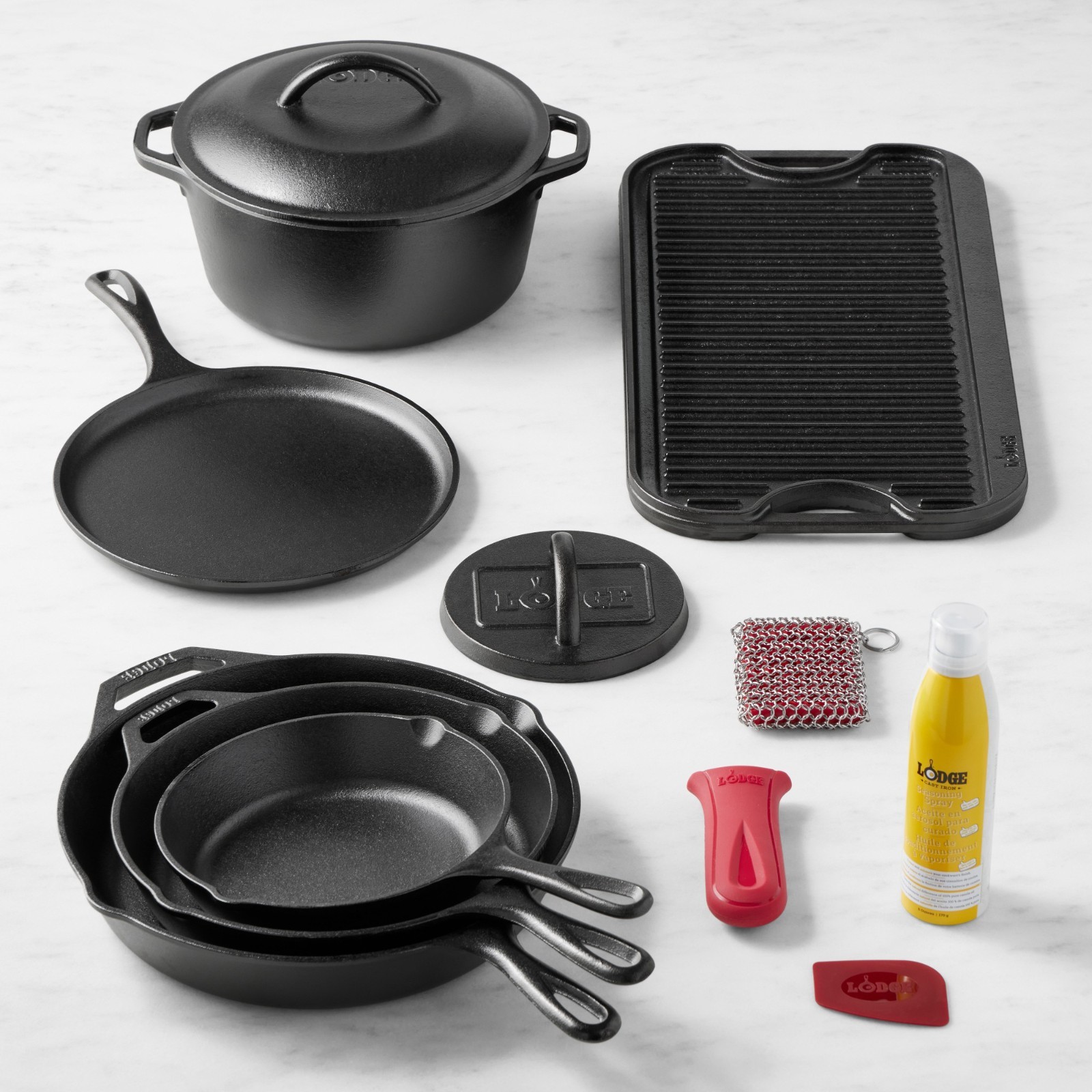 Lodge Classic Seasoned Cast Iron 8-Piece Cookware Set With Care Kit