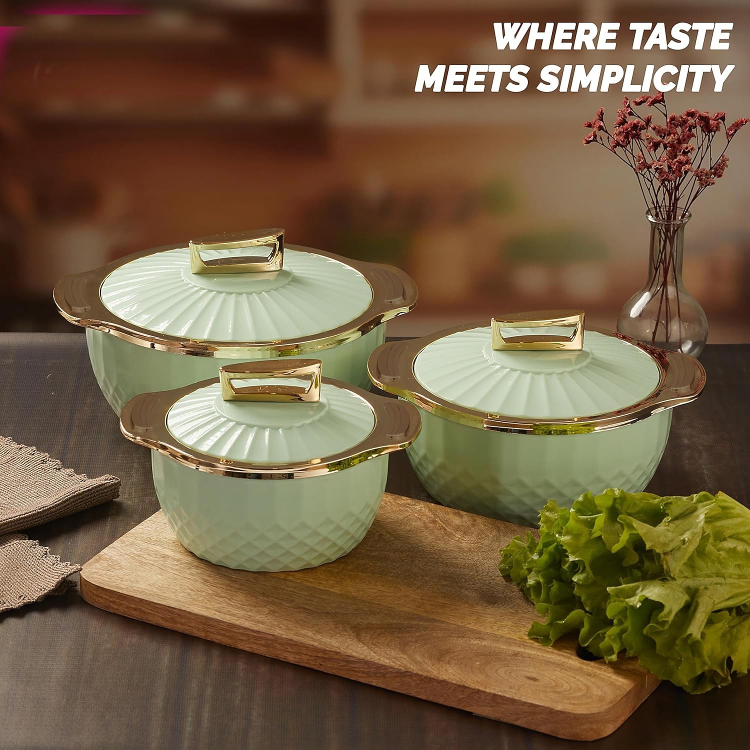 Inner Steel Casserole Set of 3 750 ml,1000 ml & 1500 ml BPA Free Hot Pot