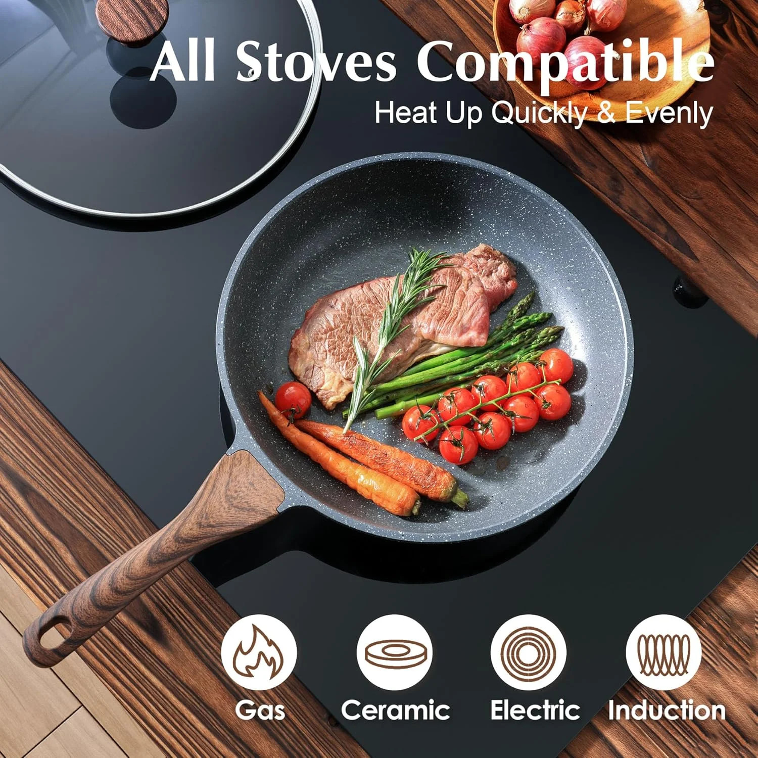 Nonstick Frying Pan Skillet with Lid, Omelet Pan with Cover, (8inch + Glass Lid)