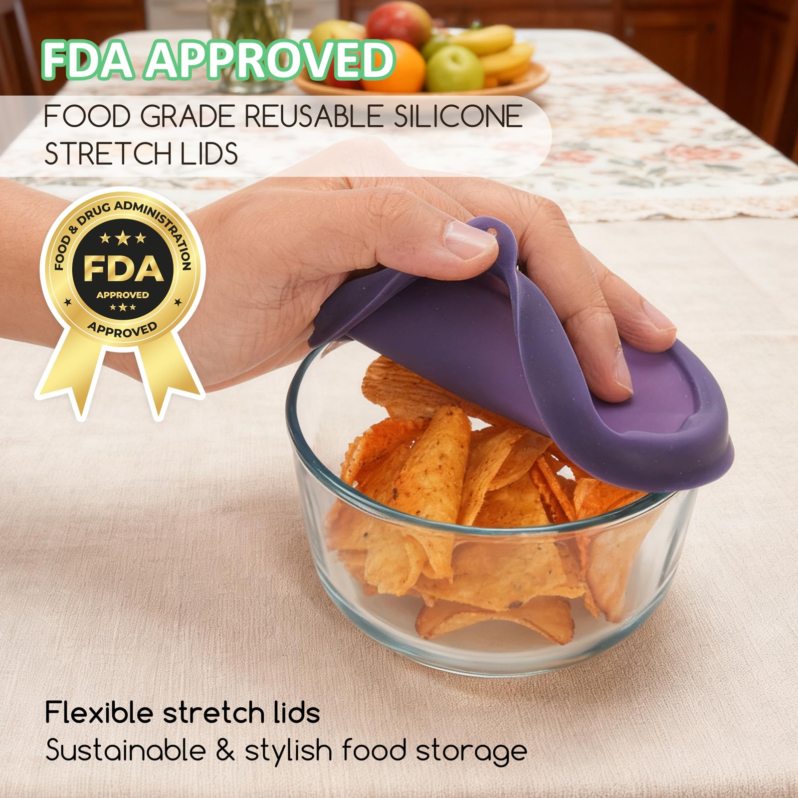 1 Cup Round Silicone Storage Cover Lids for Anchor Hocking & Pyrex – Leak-Proof