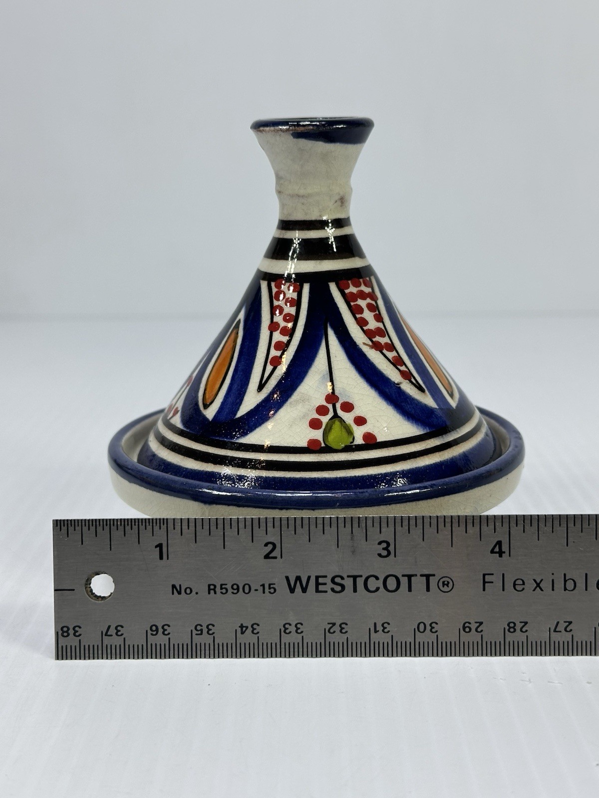 Vintage Small Moroccan Terracotta Tagine Pot Hand Painted Glazed Morocco Signed