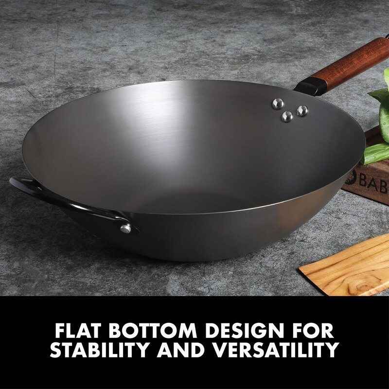 13 Inch Carbon Steel Wok Induction Safe Nonstick Rust Resistant Heavy Gauge New