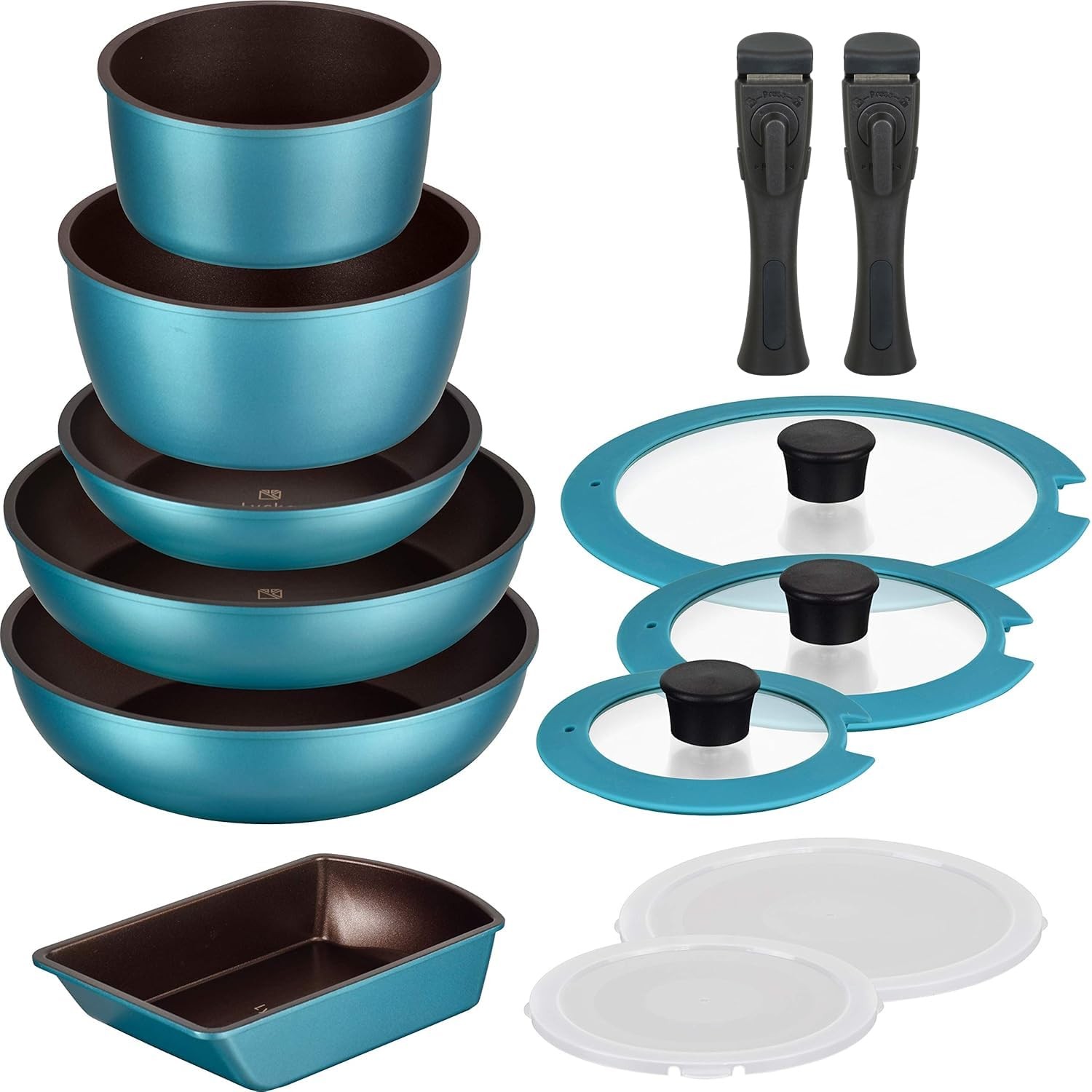 Wahei freiz Frying Pan Set, 13-piece A, Turquoise, Detachable Handle, Induction