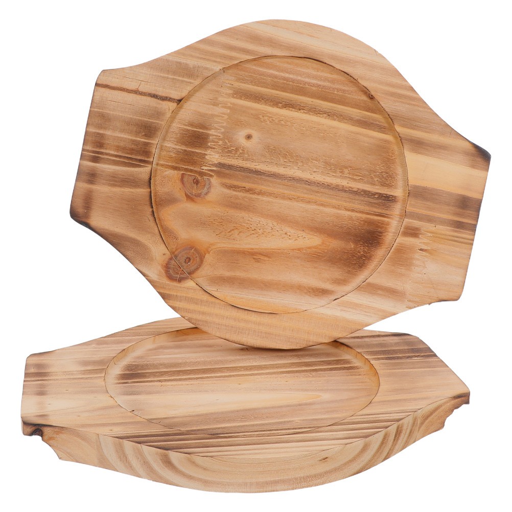 2Pcs Brown Wood Kitchen Trivets Heat Resistant Hot Pot Holders with Stable Base