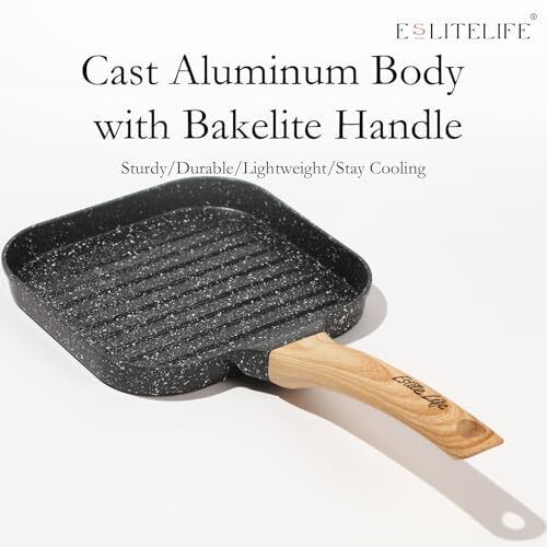 Nonstick Grill Pan for Stove Tops 7 Inch Granite Coating Square Grill