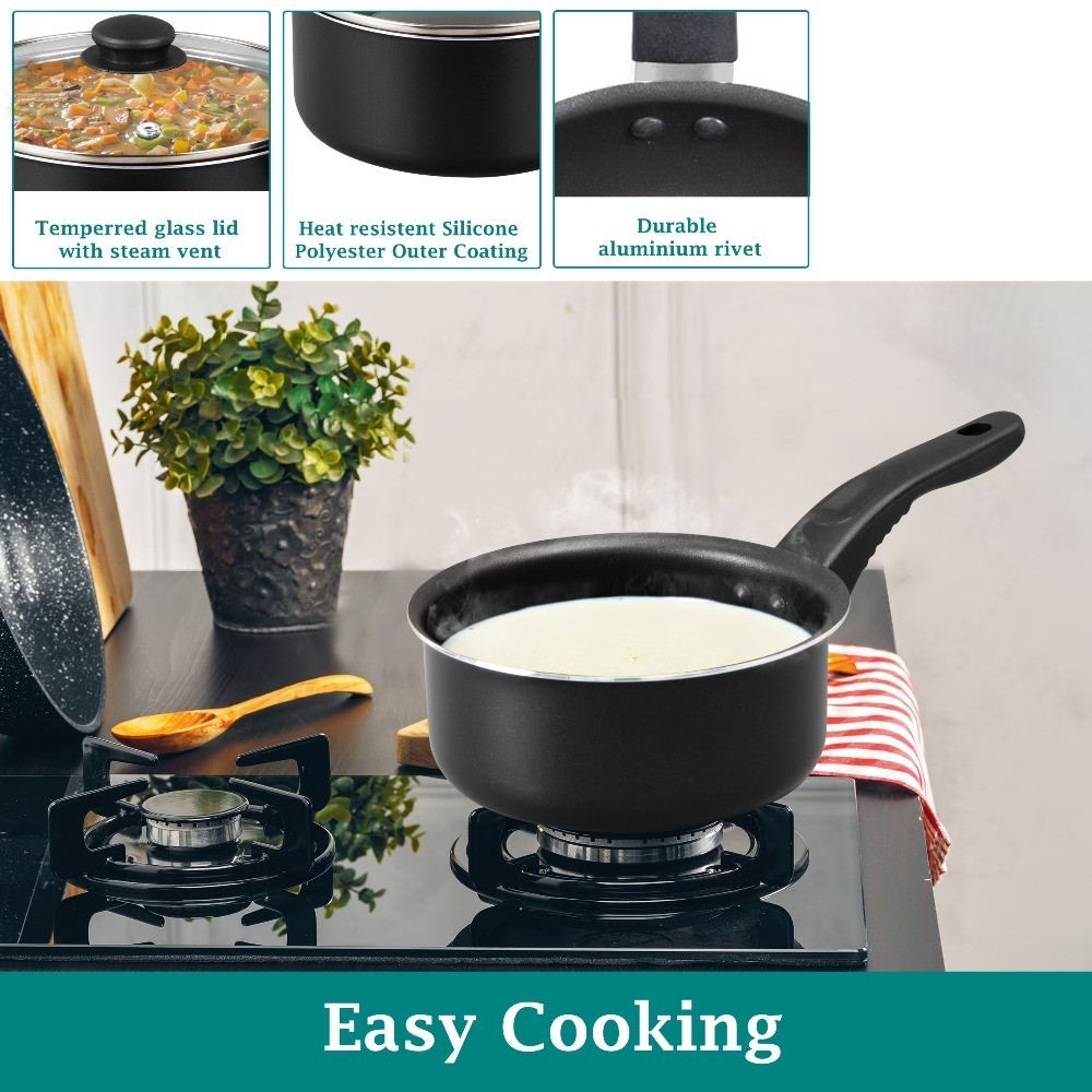 Non-Stick Saucepan Set of 3, 1 Quart & 2 Quart Pots with Glass Lid