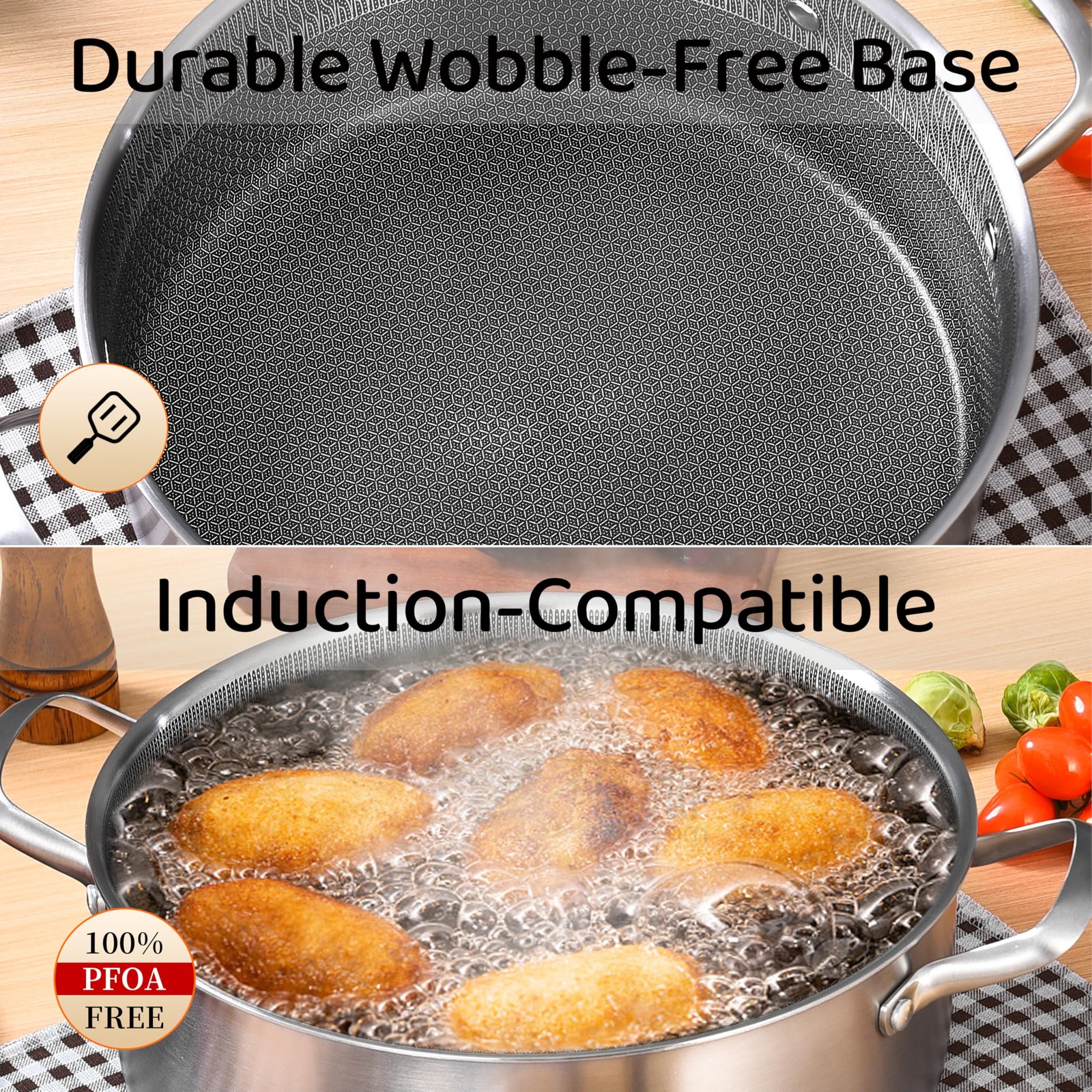 LOLYKITCH 5 QT Hybrid Ceramic Non Stick TriPly Stainless Steel Sauté Pan with…