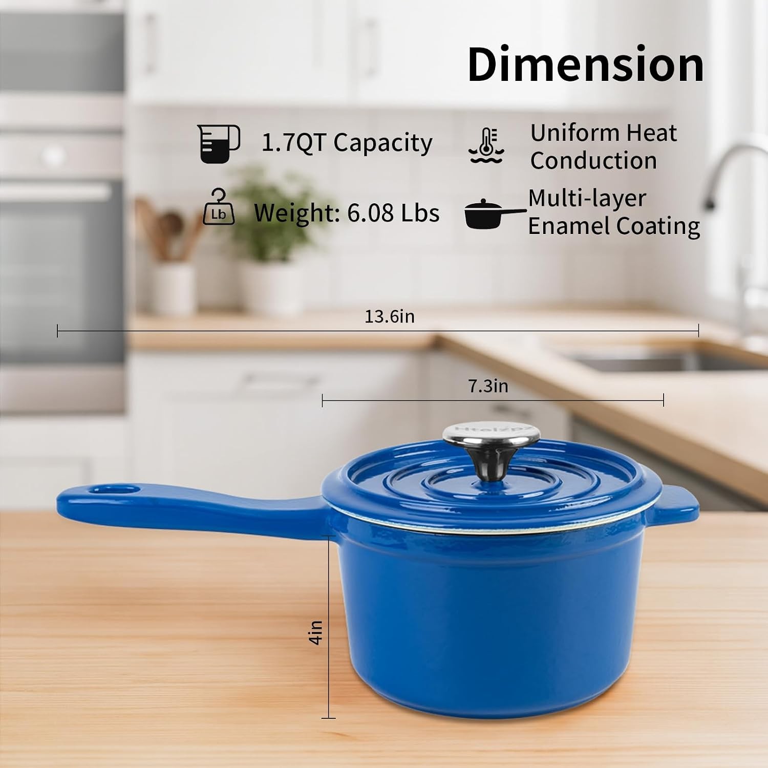 Enameled Cast Iron Sauce Pan with Lid, 1.7 Quart Saucepan with Lid, Small Dutch