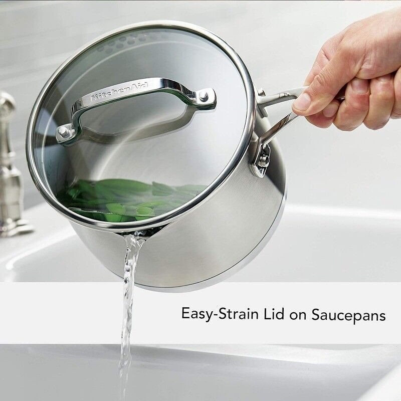 3-Ply Cookware Pots Pans Set W/ Lids Stainless Steel Kitchen Durable 10 Pieces