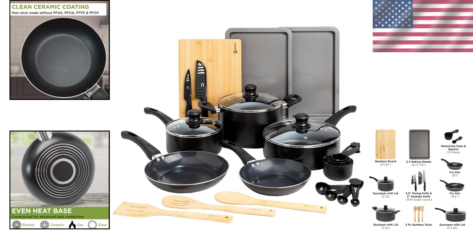 26-Piece Easy Clean Ceramic Nonstick Cookware Set – Dishwasher Safe Essentials