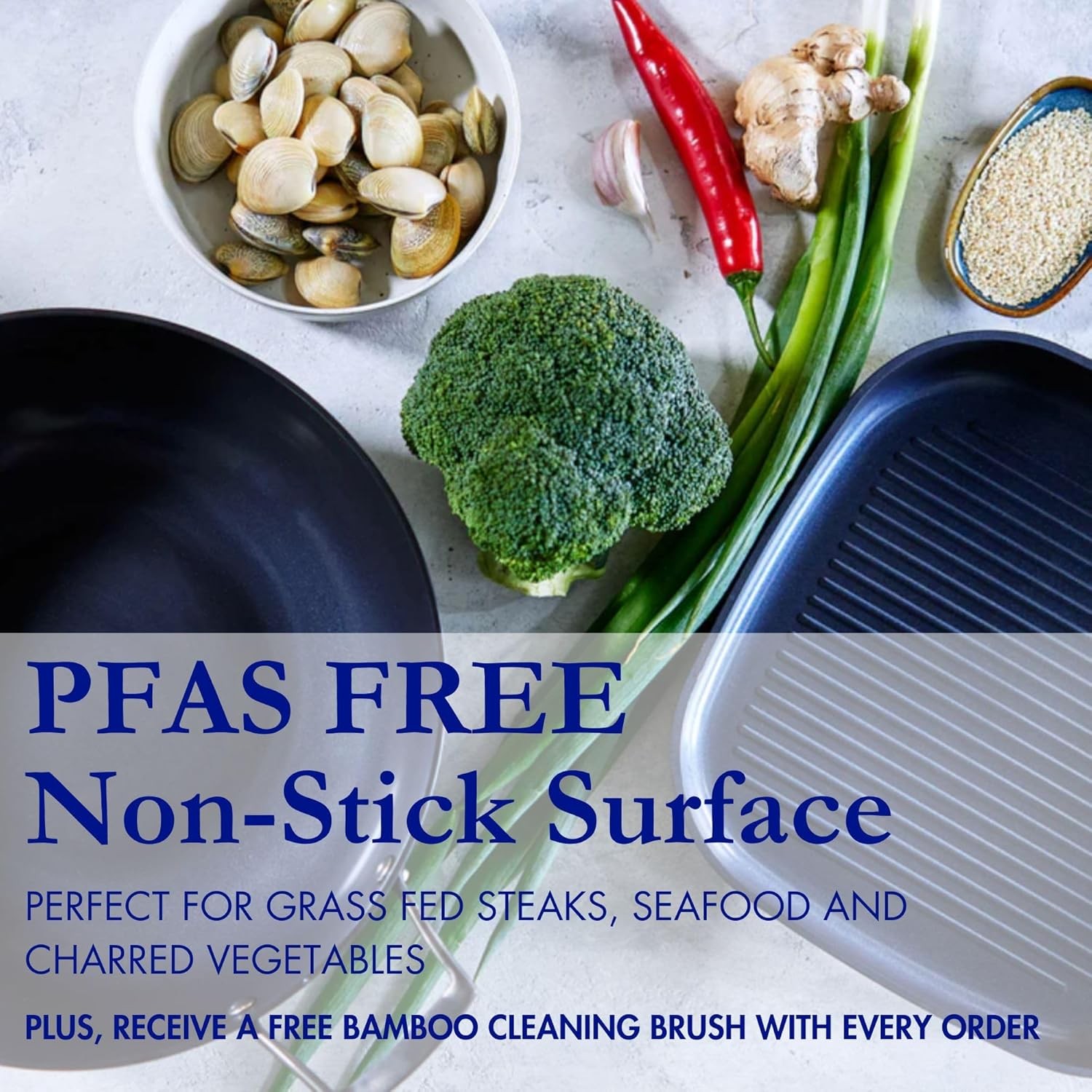 Blu. Cookware 11” Nonstick Grill Pan Griddle, Non-Toxic, PFA/PFOA Free Cookware