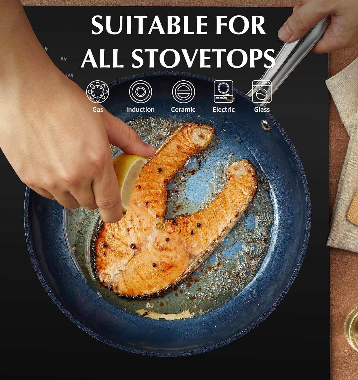 14 Inch Large Frying Pan with Lid, Nonstick Skillet with Ceramic Interior, Large