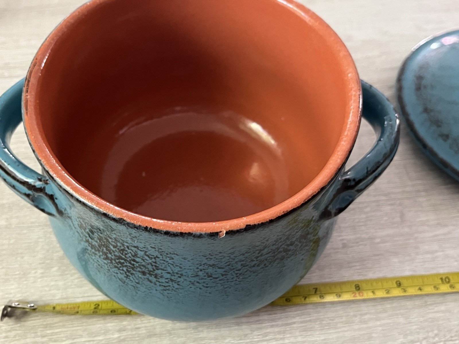 De Silva Bean Pot Made in Italy Glazed Teal Blue Heavy Duty
