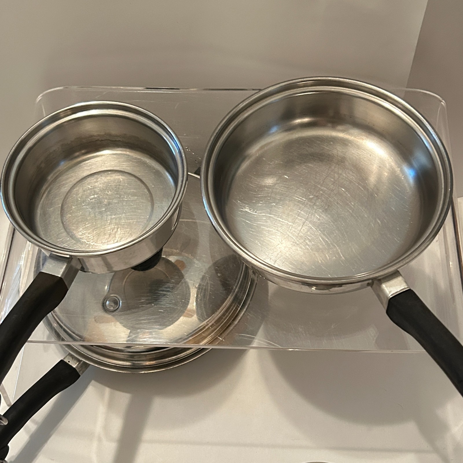 12 Piece Saladmaster Pots & Pans Lot Tri-Clad Stainless Vapo Lids Egg Poacher
