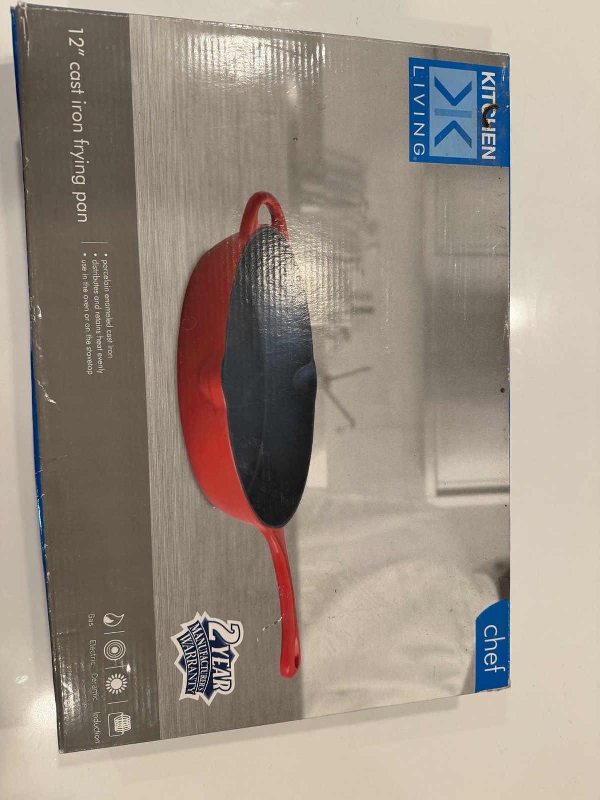 Kitchen Living Chef 12” Cast Iron Porcelain Enameled Frying Pan Red