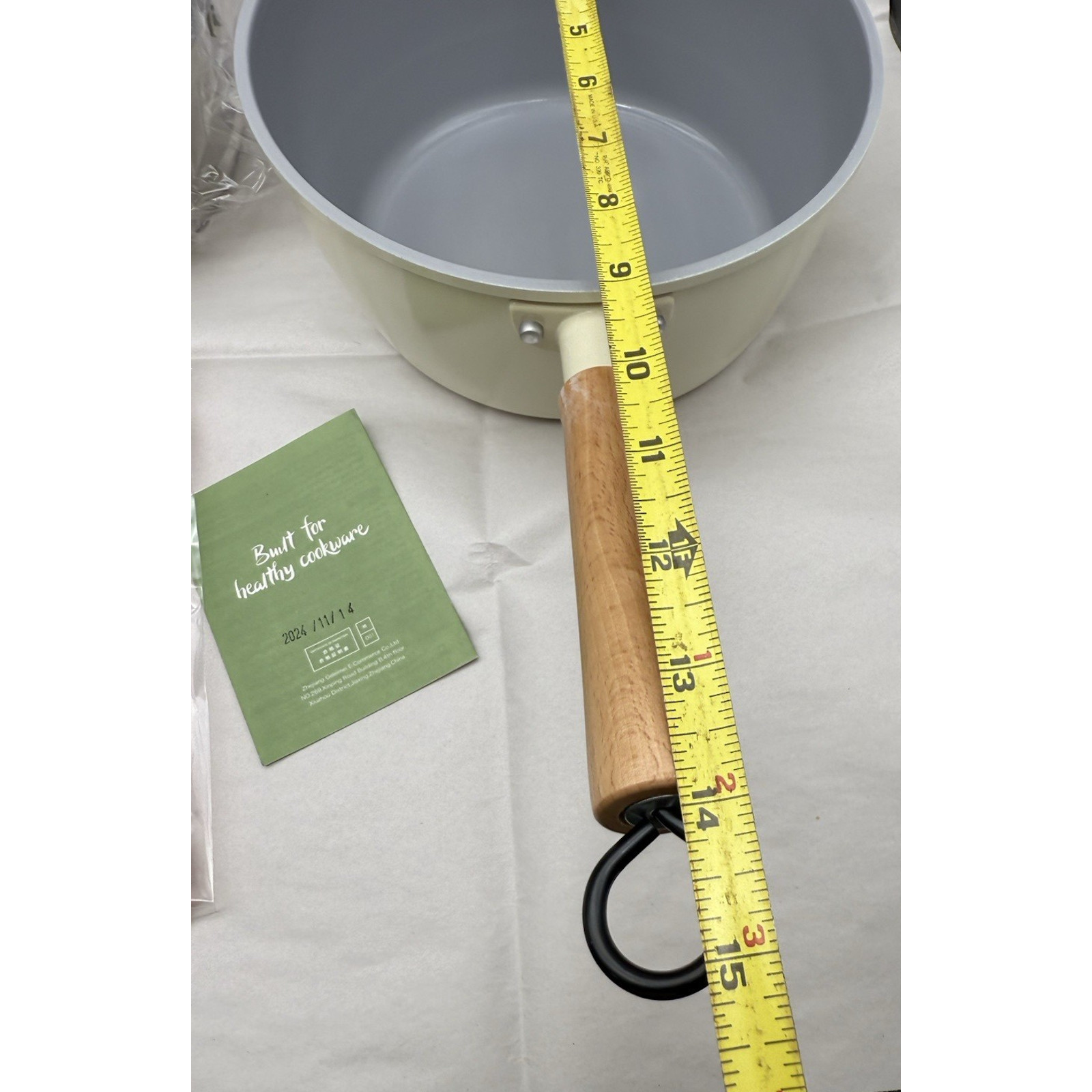 Ceramic Nonstick Sauce Pan, 3 QT Pot with Steamer, Wooden Handle Unused *READ…