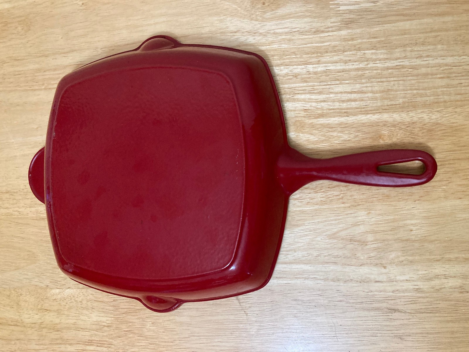 RED Enamel Cast Iron Square 11″ Skillet Ribbed Grilling Pan