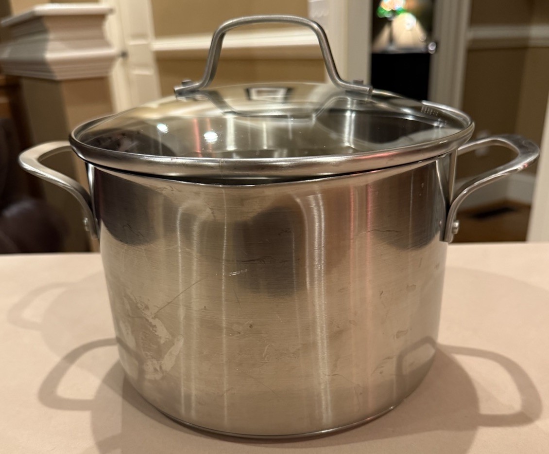 Calphalon 806 Stainless W/Strainer Lid 6qt Stock Pot Dual Pour Spout Induction