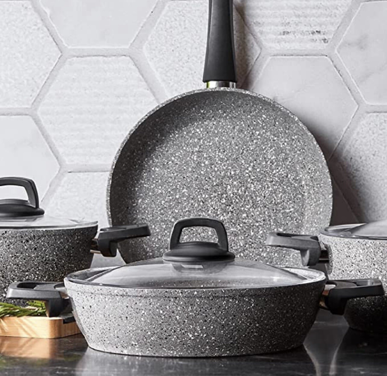 Cookware BioGranite 7 Pieces Granite Cookware Pot and Pan Set NonStick Coating