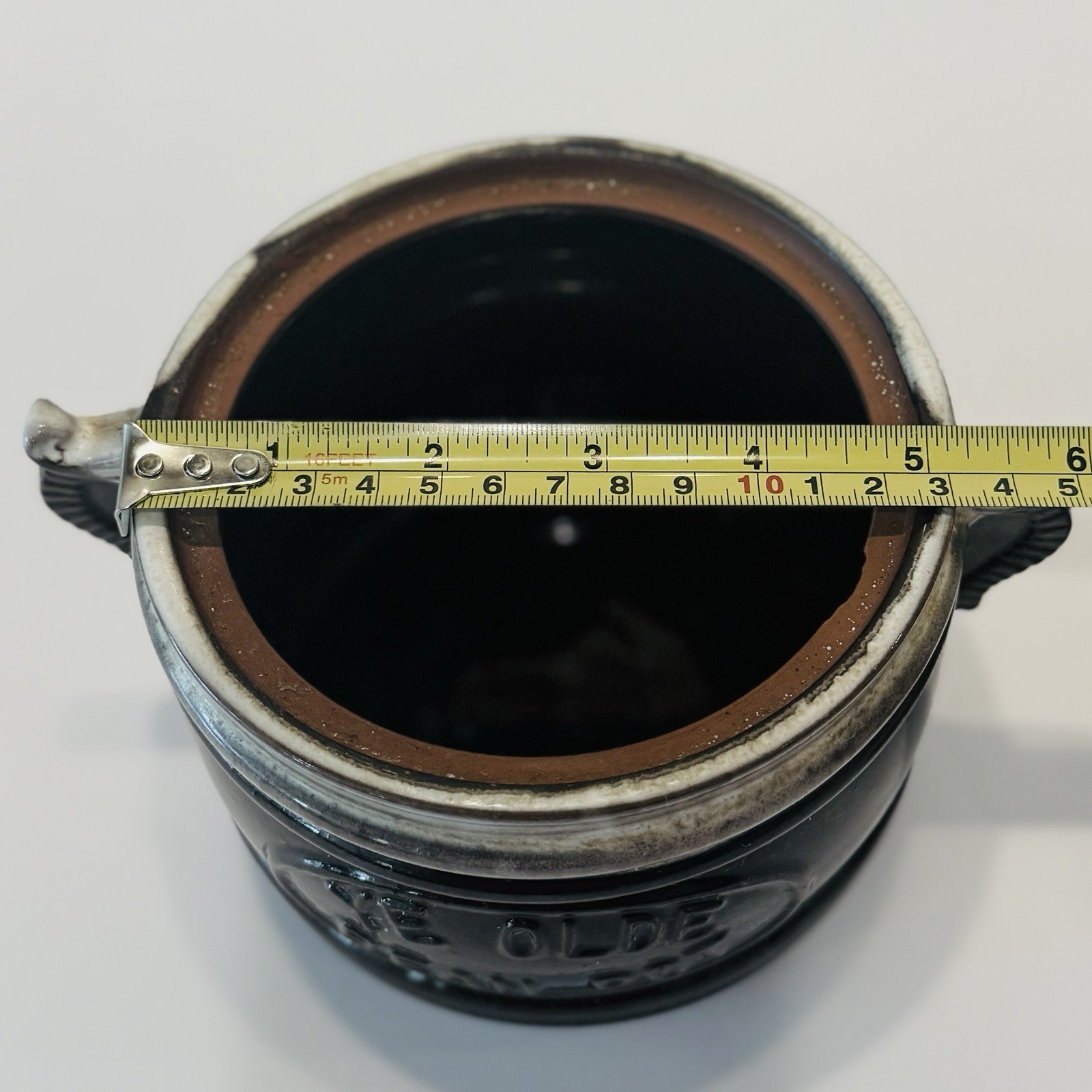 Vintage Ye Olde Bean Pot Ceramic Brown Glaze Crock w/ Lid Stoneware Kitchenware