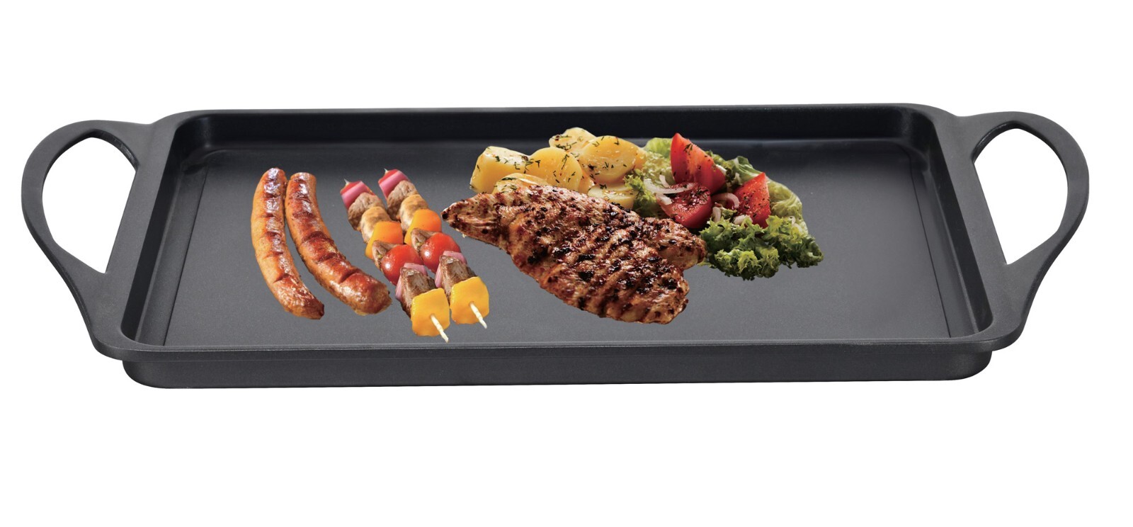 Double Griddle Pan Non-Stick BBQ Tray , Dishwasher Safe, Dark Grey