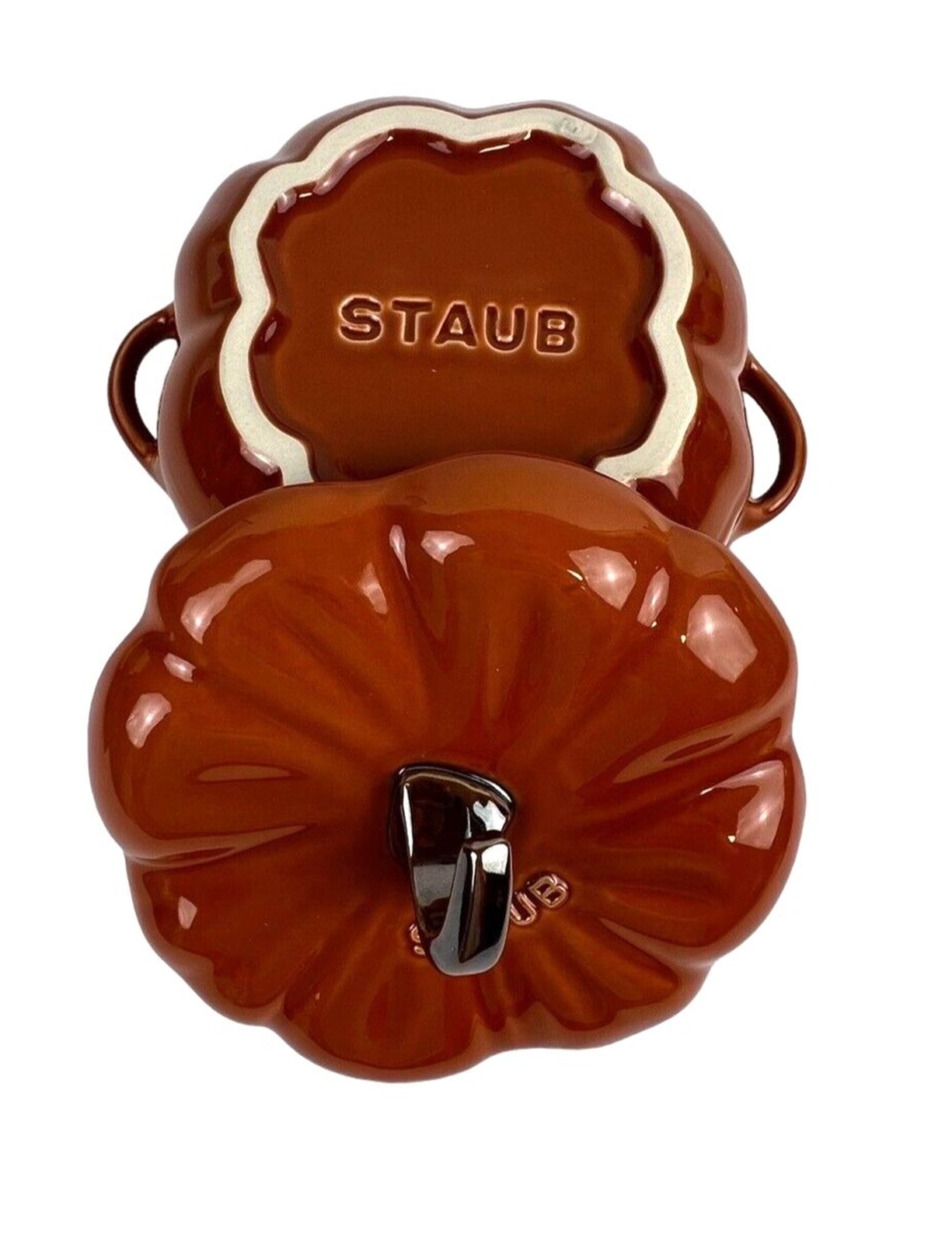 STAUB Ceramic Pumpkin Cocotte Dish 0.5 Qt 16-oz Burnt Orange Oven Safe NIB