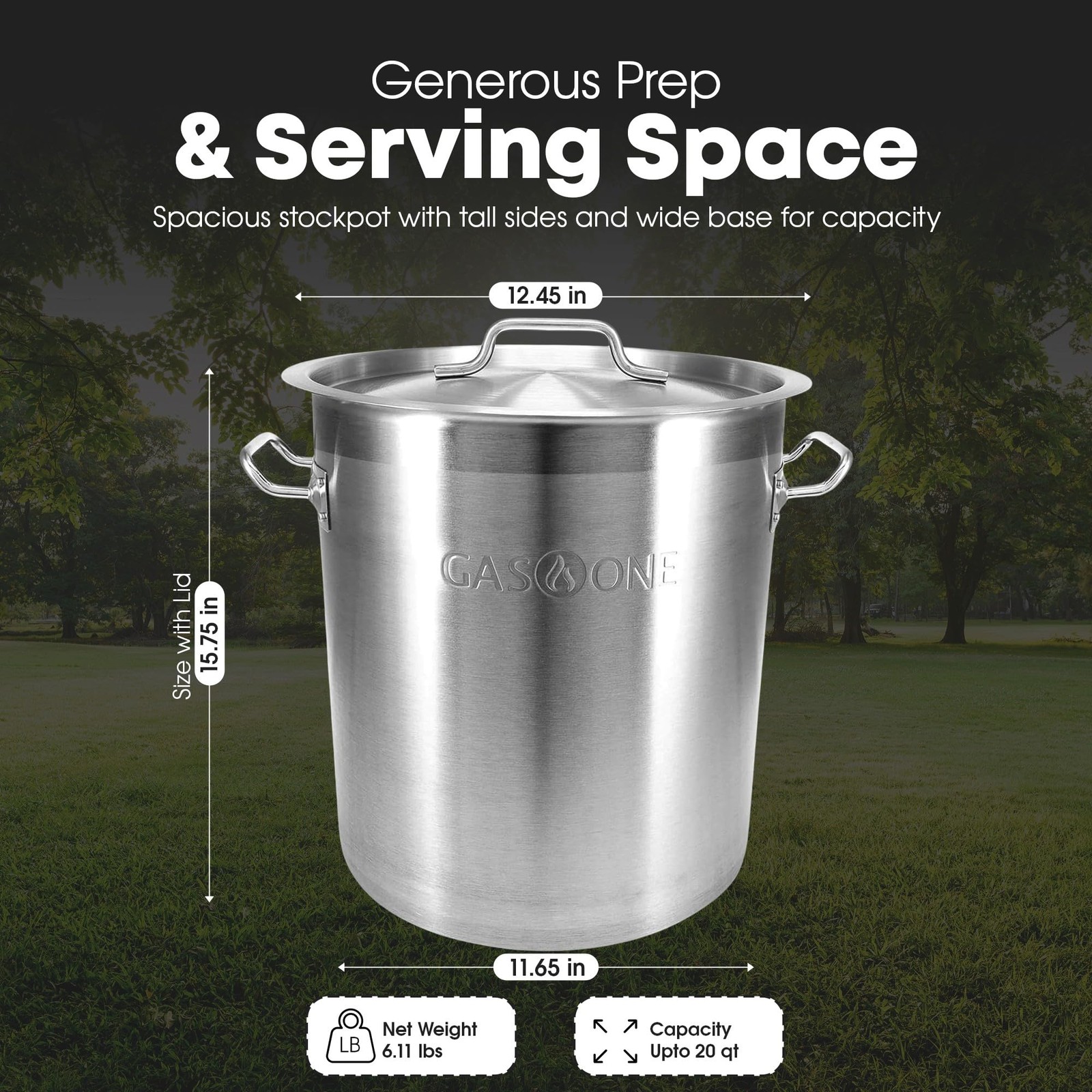 Gas One Stainless Steel 20Qt Stock Pot Lid And Capsule Tri-Ply Bottom
