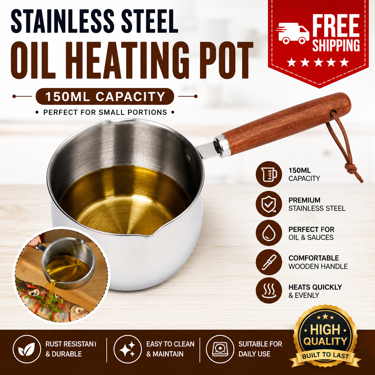 Stainless Steel Mini Milk Pan 150ml Hot Oil Pot Small Butter Melter Saucepan