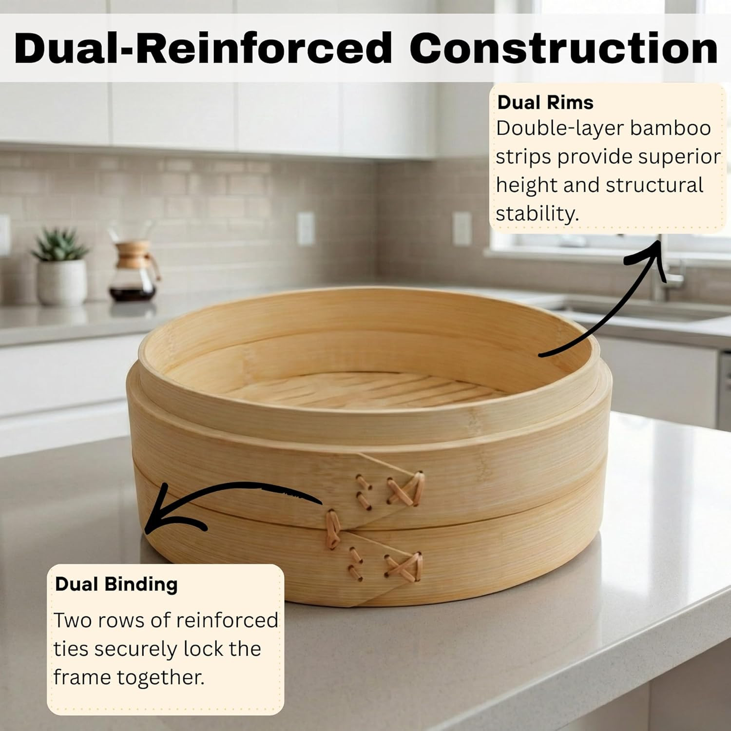 Bamboo Steamer Basket Set – 10 Inch Large Dumpling 2 Tier for Pots – Asian Cooki