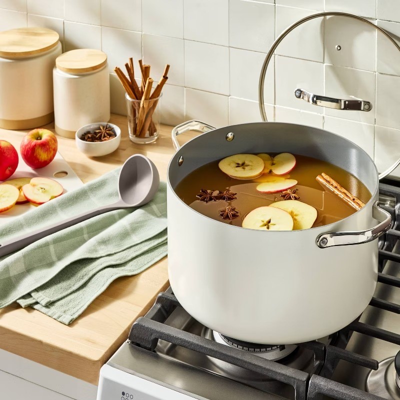 12qt Nonstick Ceramic Coated Aluminum Wide Stock Pot Cream –