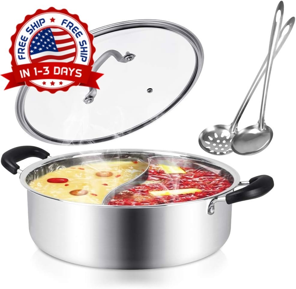 Olla shabu shabu de acero inoxidable con divisor para cocina estufa y de gas