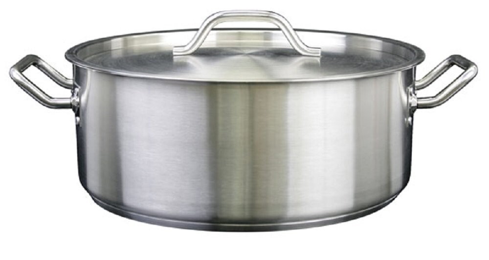 20 Qt Stainless Steel Brazier w/ Lid – Commercial Braising Pan, Heavy-Duty