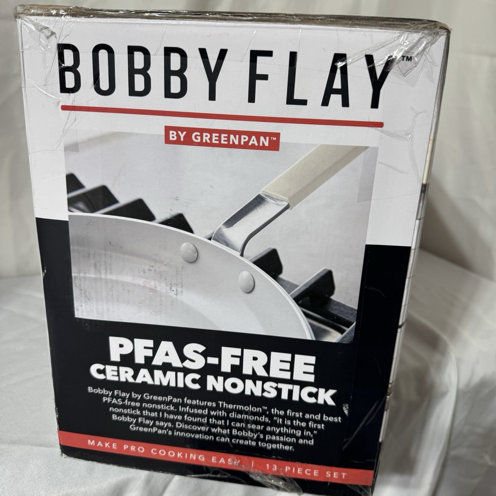 GreenPan Bobby Flay 13 Piece Nonstick Cookware Pans Set PFAS-Free Glass Lids NEW