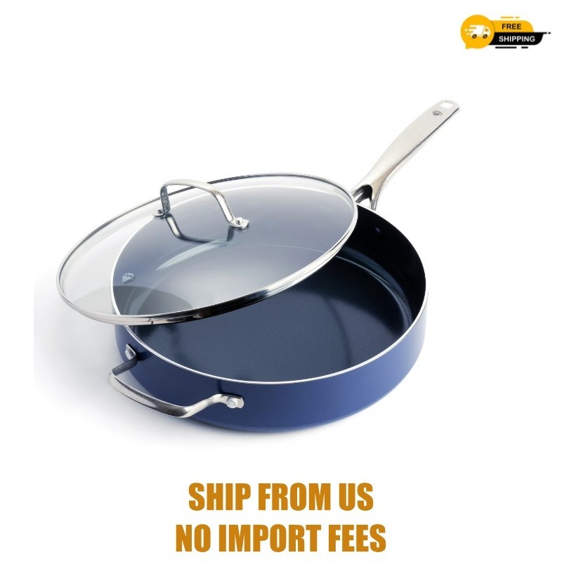 Blue Diamond 5QT Ceramic Nonstick Jumbo Sauté Pan with Lid – Toxin-Free, Dishwas