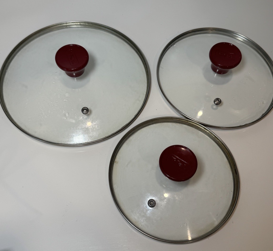 Replacement T-FAL Glass Lid Covers Top RED Handle Vent Hole Set Of 3