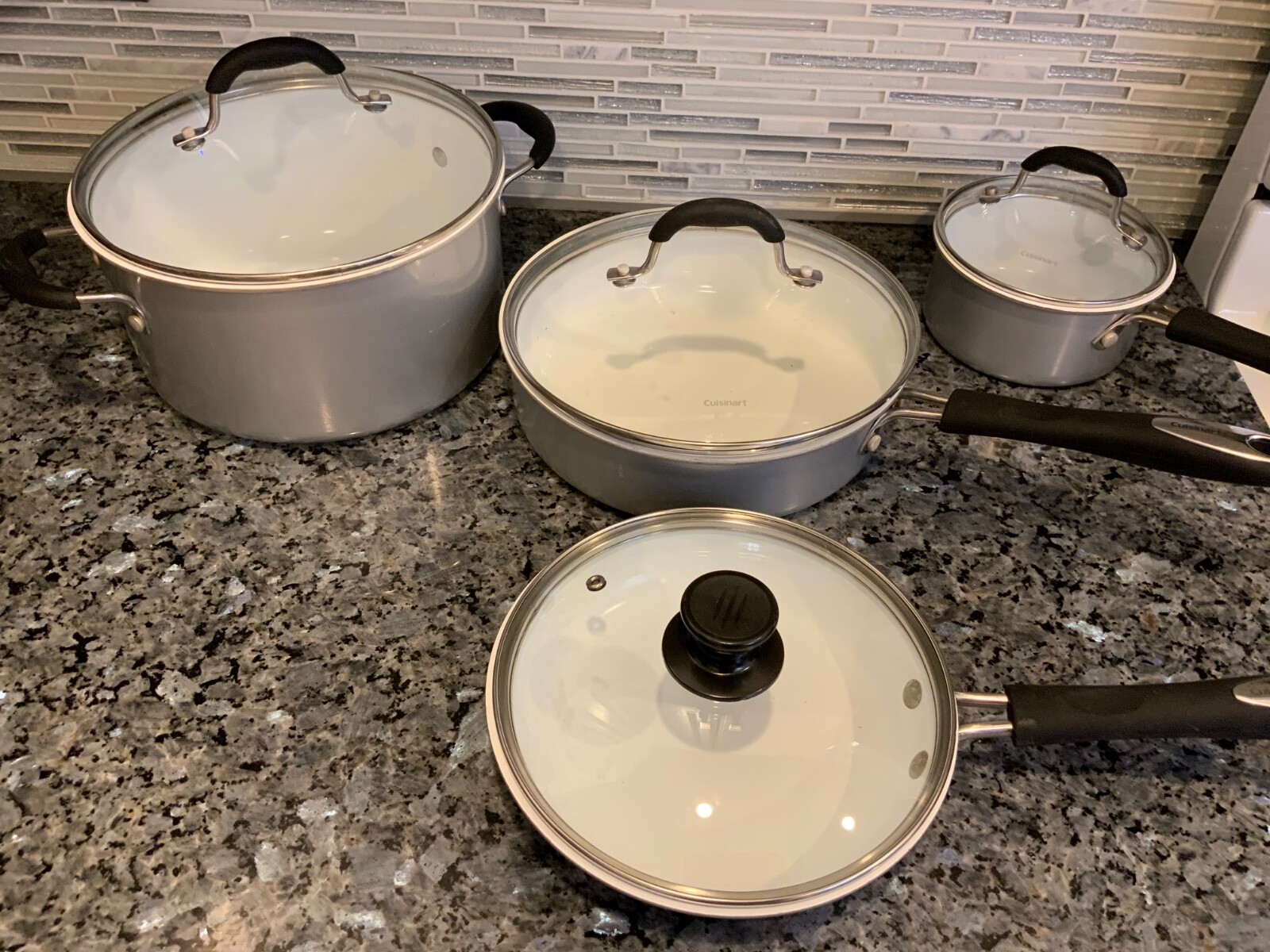Cuisinart 8 PC Stainless Steel Cookware Set Light Silver WITH WHITE ENAMEL
