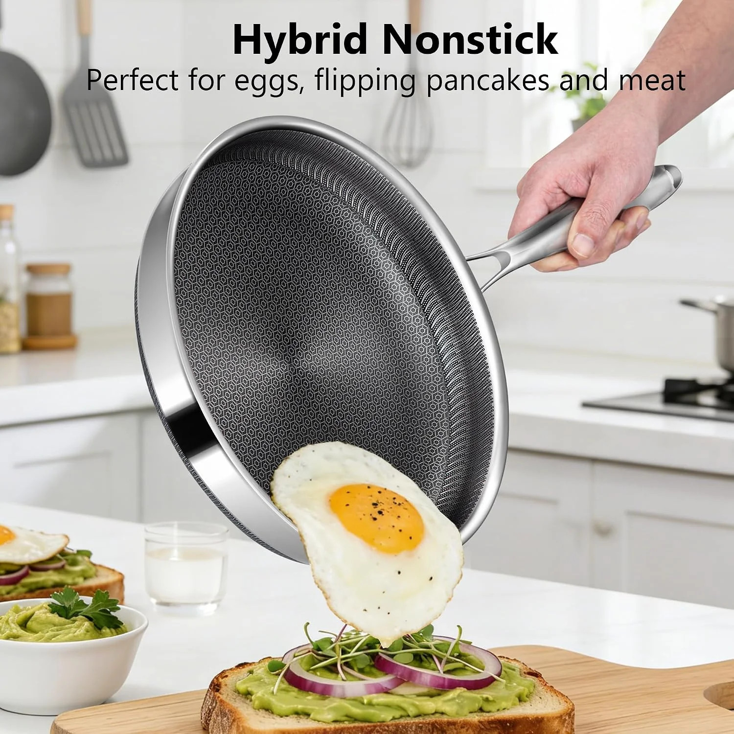 Non Stick Frying Pans, 12-inch with Lid, Hybrid Frying Pans Nonstick Stainless S