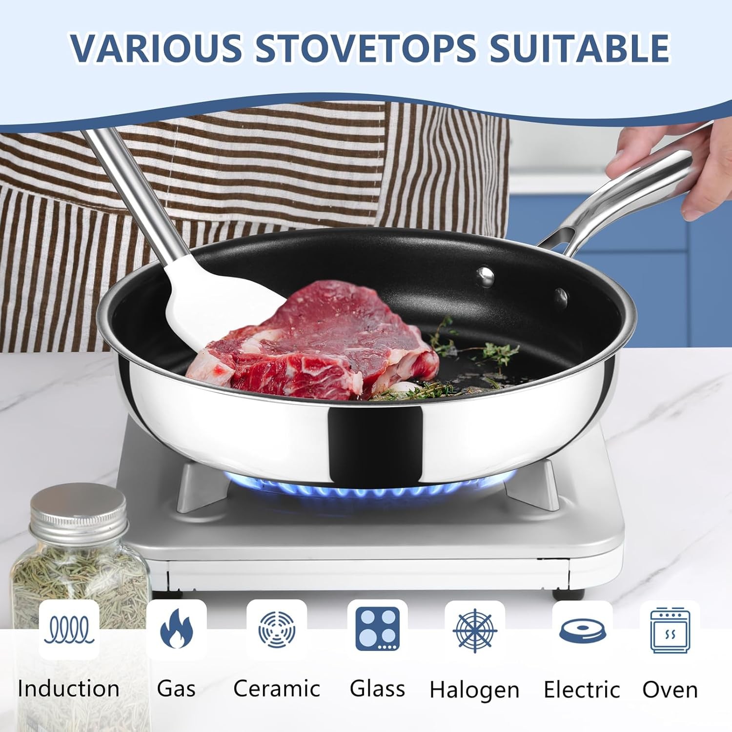 Stainless Steel 10 Inch Nonstick Frying Pan 3 Ply Cookware Set, Inch Nonstick