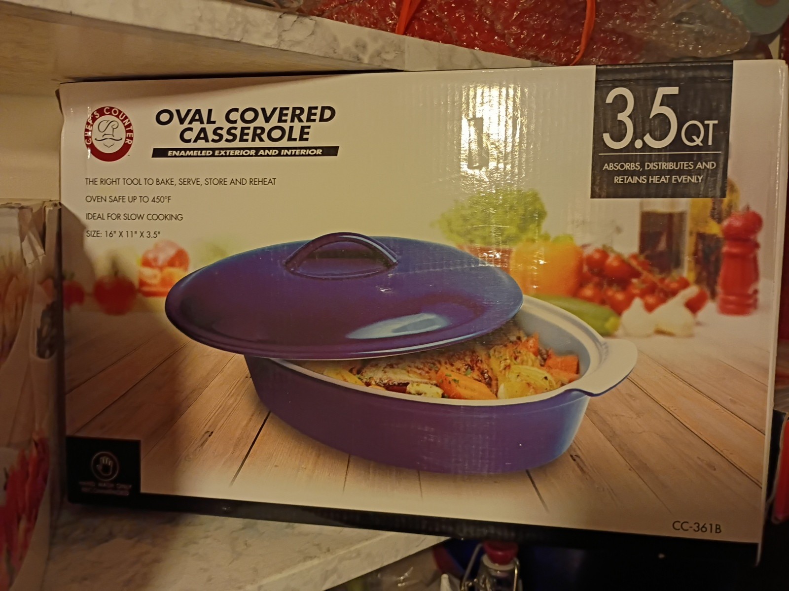 Chef’s Counter Oval Covered Casserole Blue 3.5 Qt