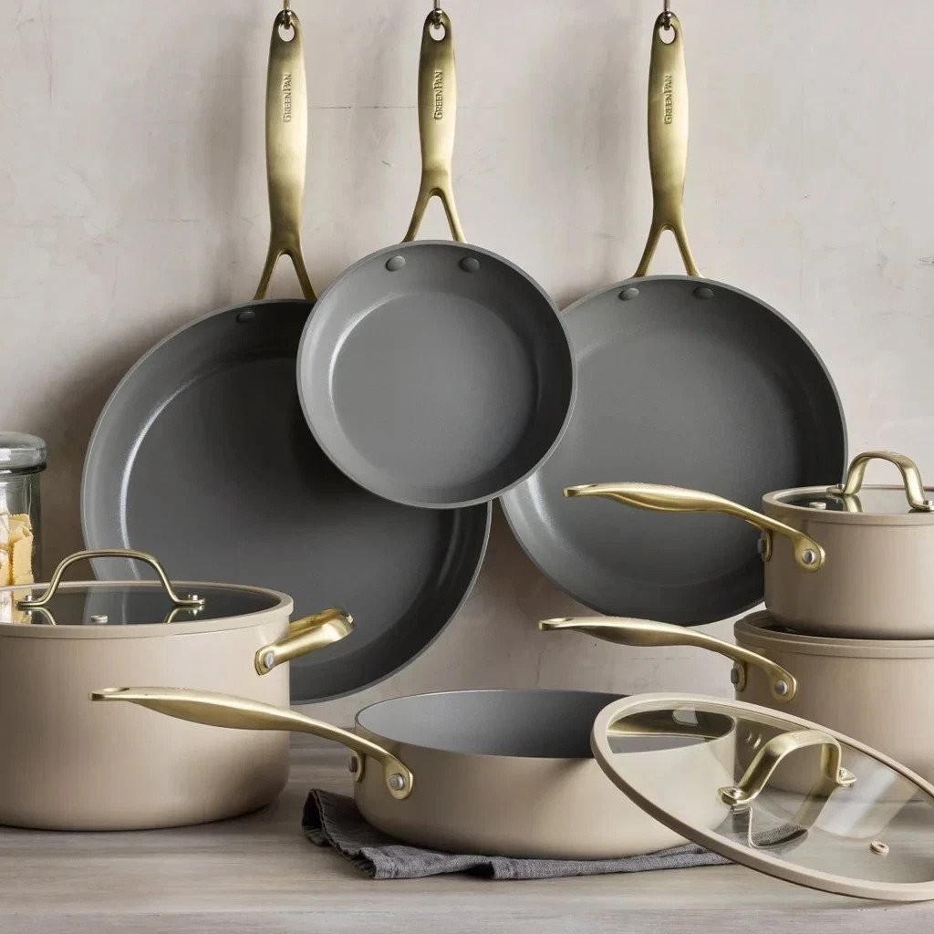 GreenPan Jewel Pro 11-Piece Ceramic Non-Stick Cookware Set Taupe *Damaged Box*