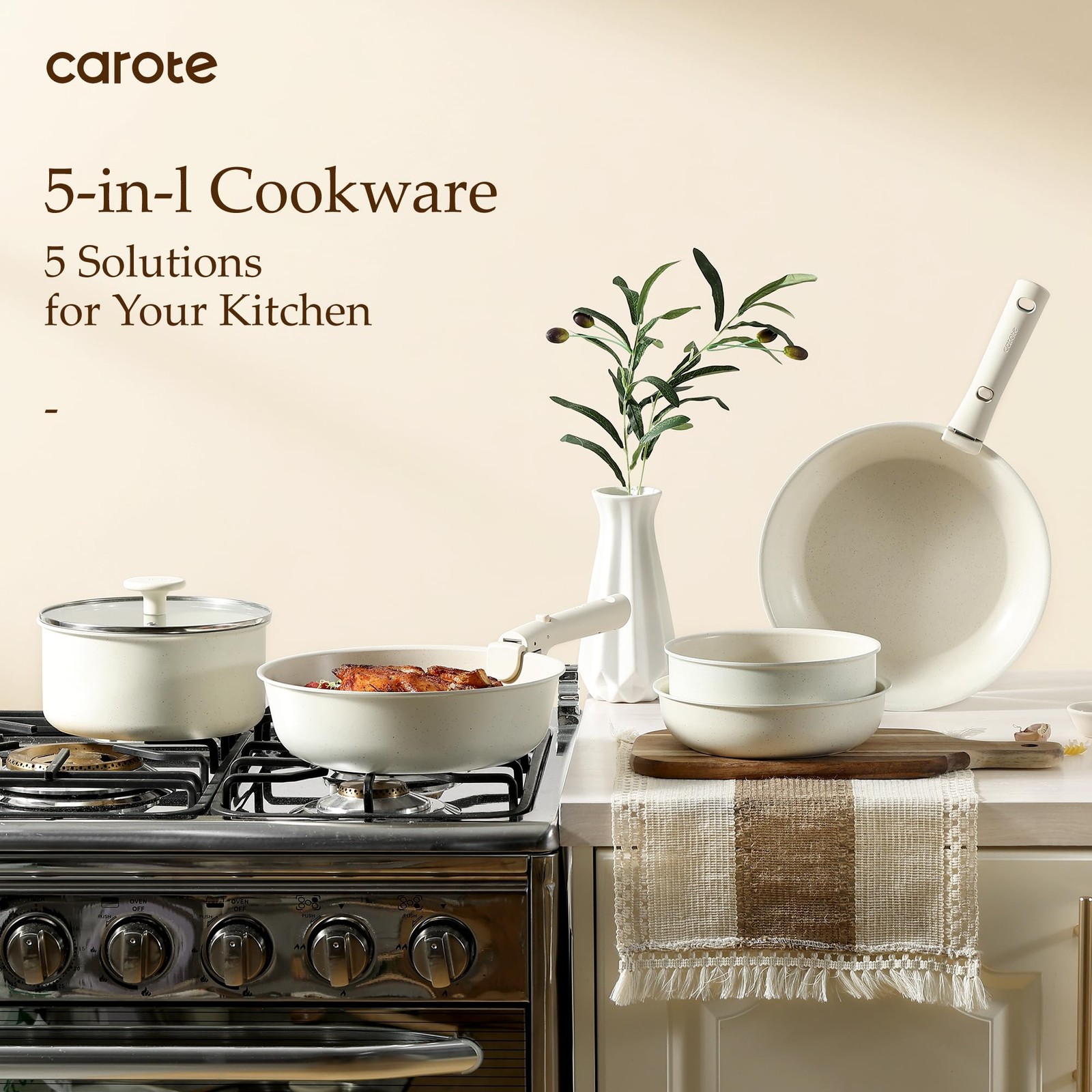 CAROTE 19pcs Pots and Pans Set, Nonstick Cookware Set Detachable Handle, Indu…