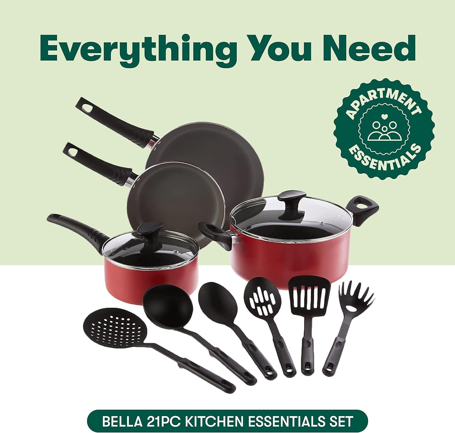 12 Piece Nonstick Cookware Set with Utensils – Compatible with All Stoves – Red