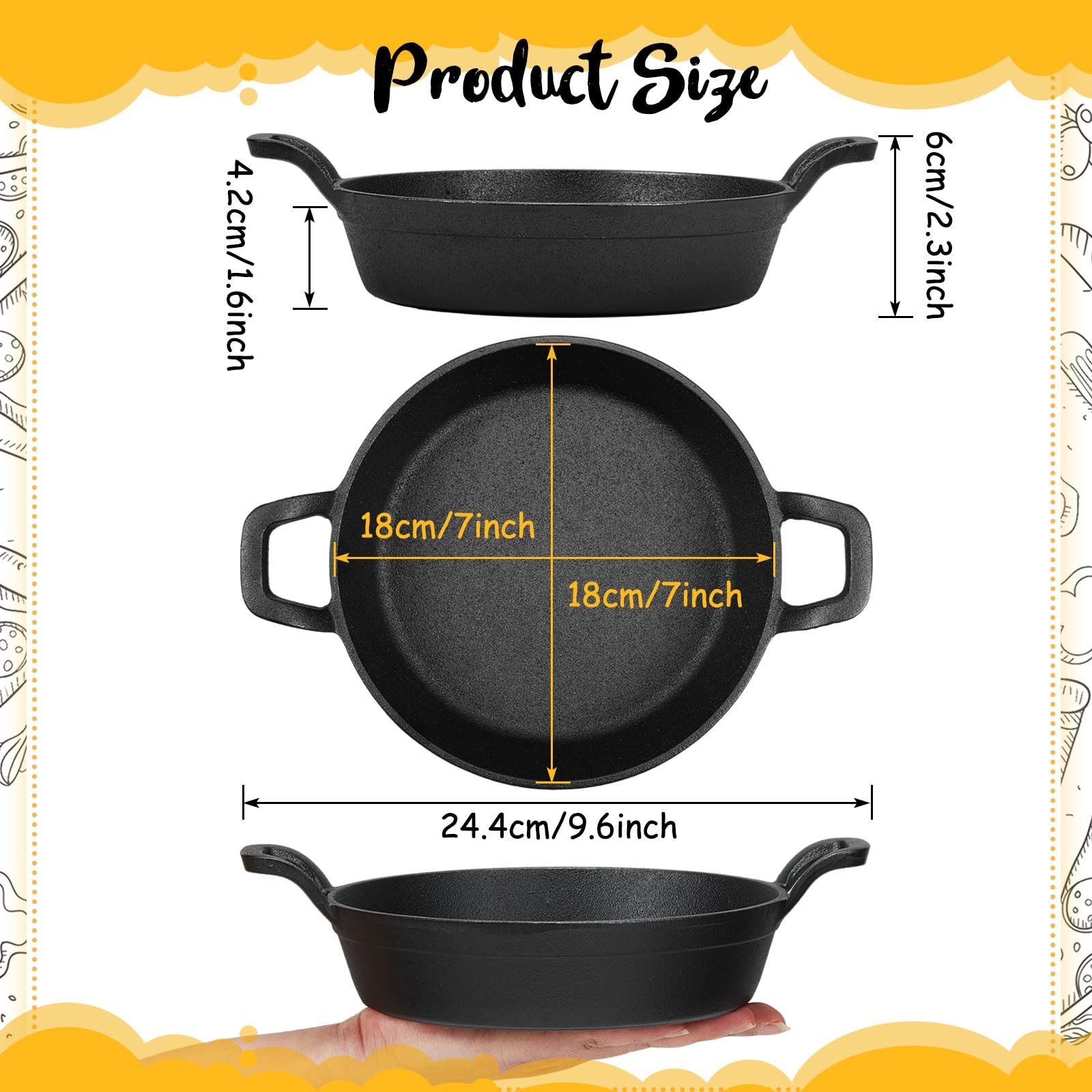 Mini Cast Iron Skillets 7 X 7 X 1.7 Inch Cast Iron Pan Small Ramekin Set Black C
