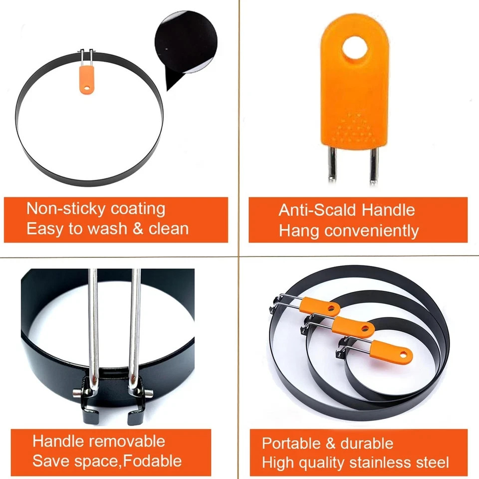 Large 2 Packs 8″ Omelette Ring for Griddle,Stainless Steel 8 Inch Orange